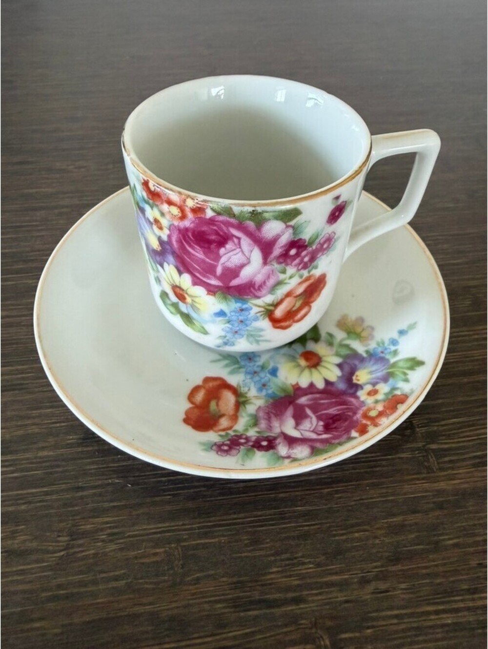 Vintage Japanese Demitasse Floral Teacup and Saucer
